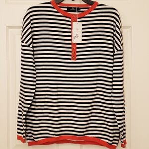 LILLUSORY Striped Sweater with Orange Trim | Women's M